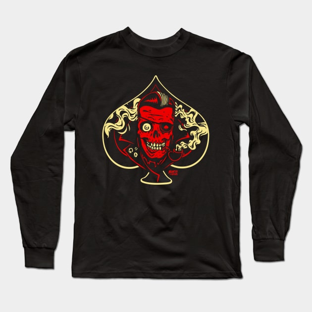 Ace of Spades - Psychobilly Undead Greaser Skull Long Sleeve T-Shirt by MonstersandMartians